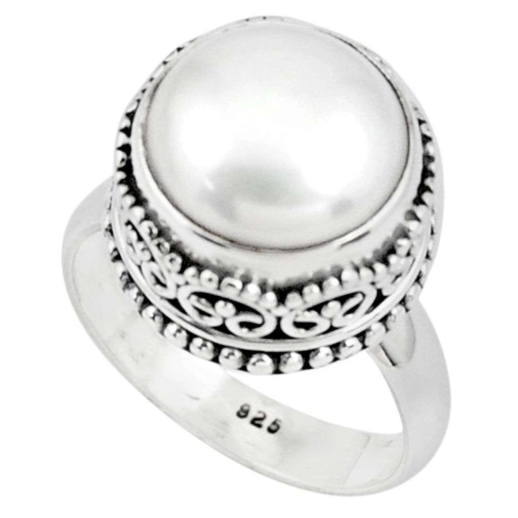 6.96cts natural white pearl 925 sterling silver solitaire ring size 7 p78989