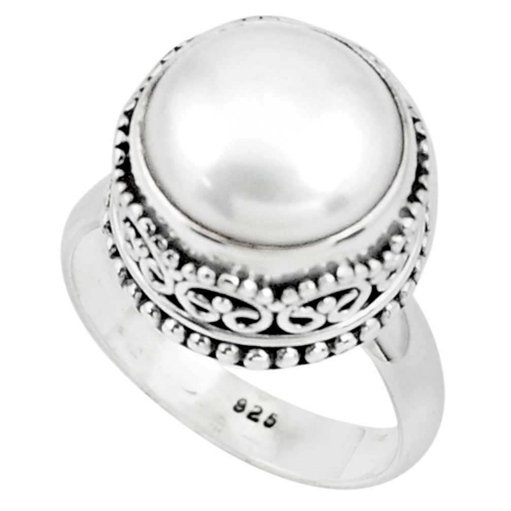 6.52cts natural white pearl 925 sterling silver solitaire ring size 7 p78990