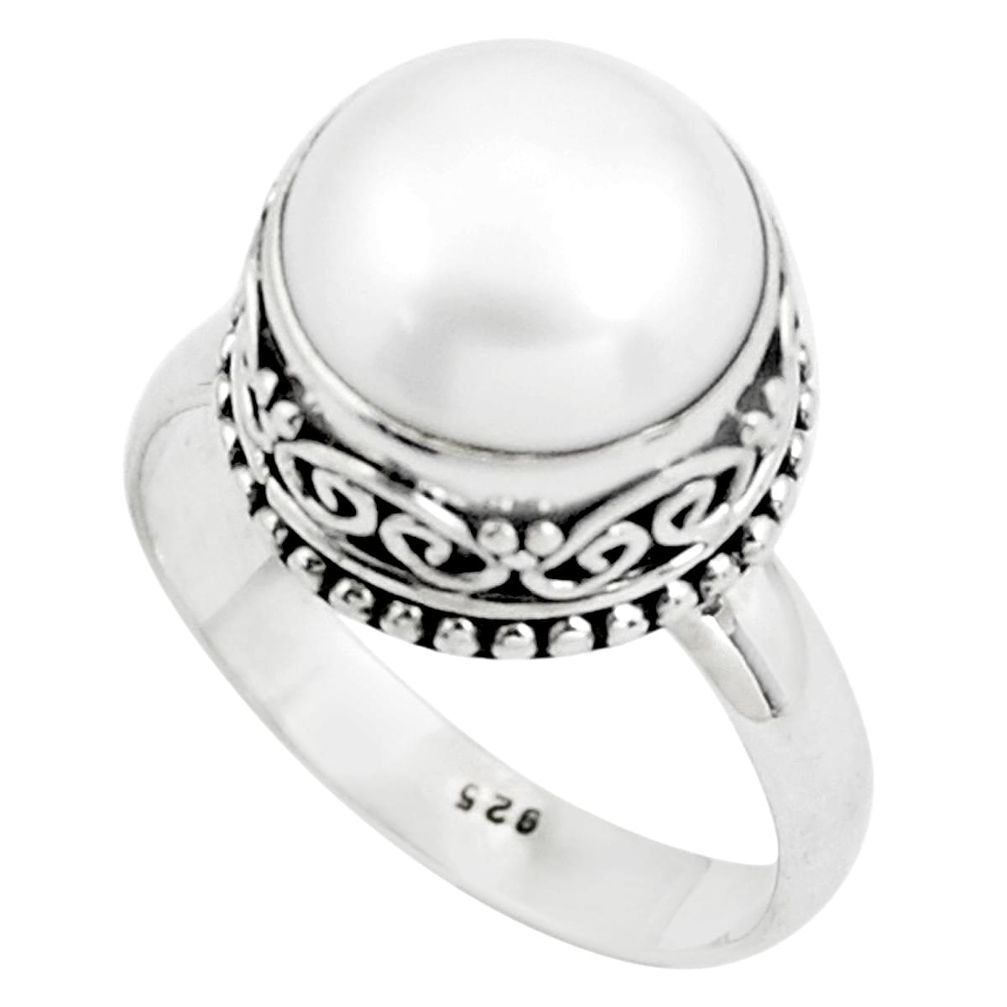 6.94cts natural white pearl 925 sterling silver solitaire ring size 9 p78993