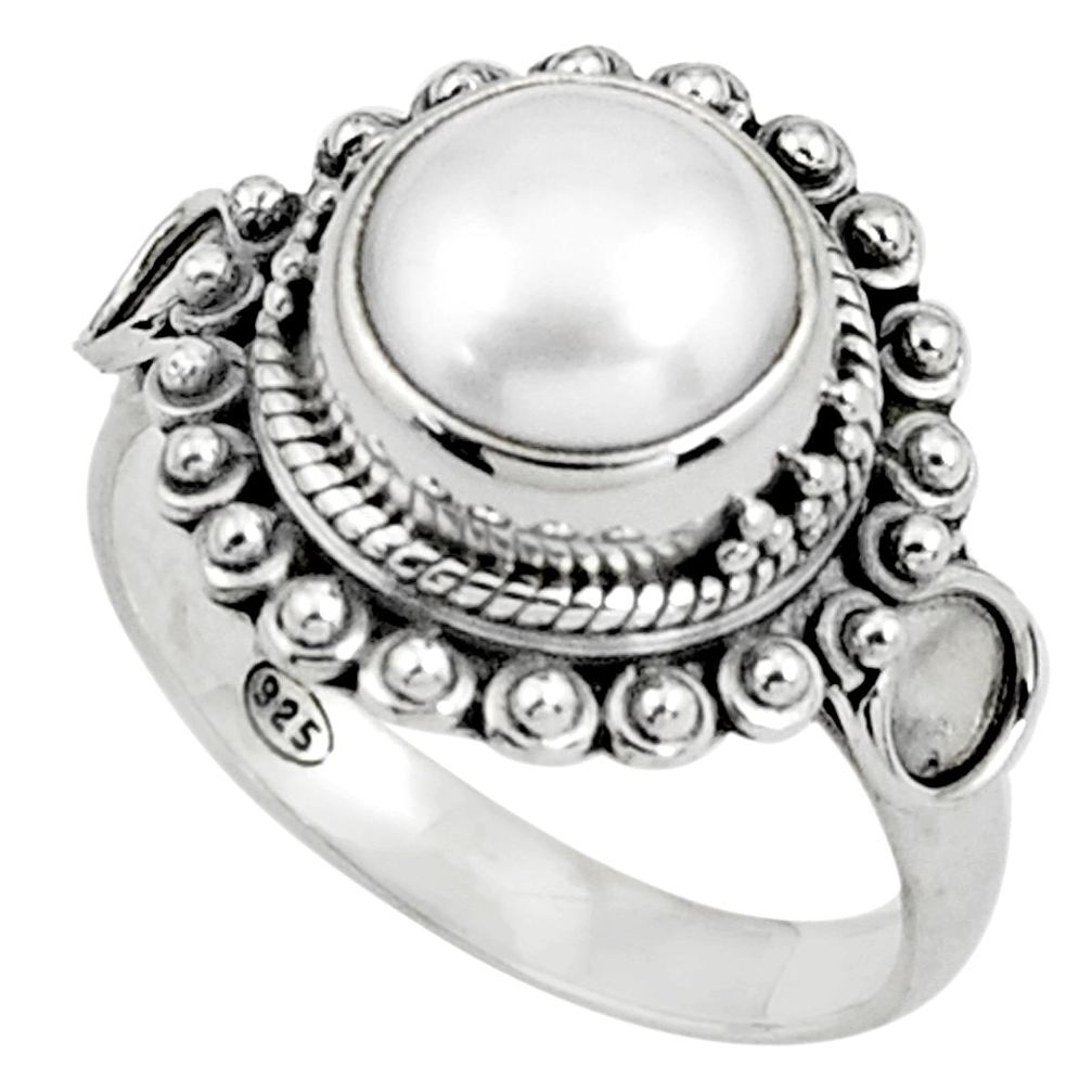 5.28cts natural white pearl 925 sterling silver solitaire ring size 7.5 p79154