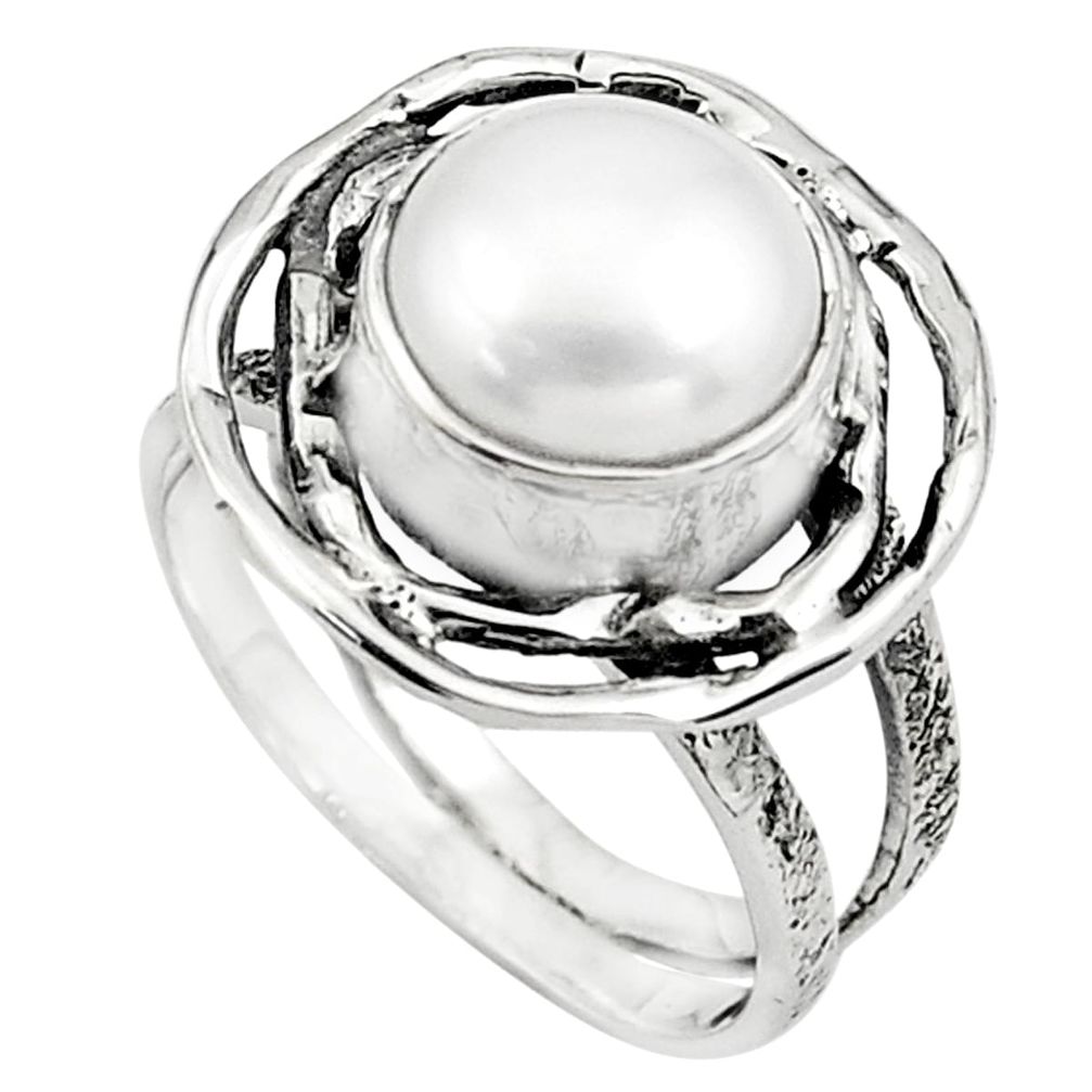 5.07cts natural white pearl 925 sterling silver solitaire ring size 6 p80922