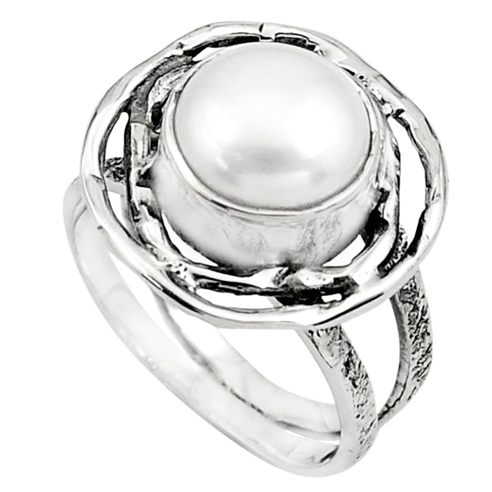 5.07cts natural white pearl 925 sterling silver solitaire ring size 7 p80923