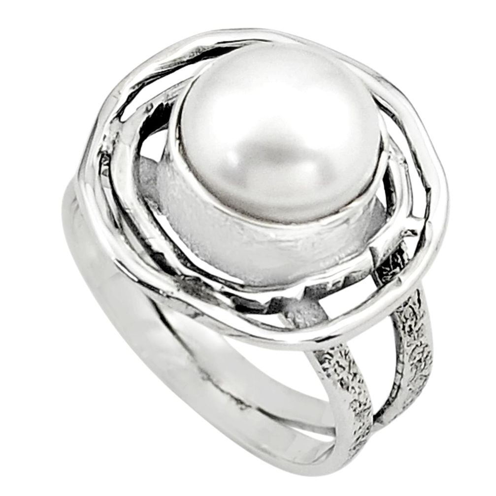 4.94cts natural white pearl 925 sterling silver solitaire ring size 7.5 p80933