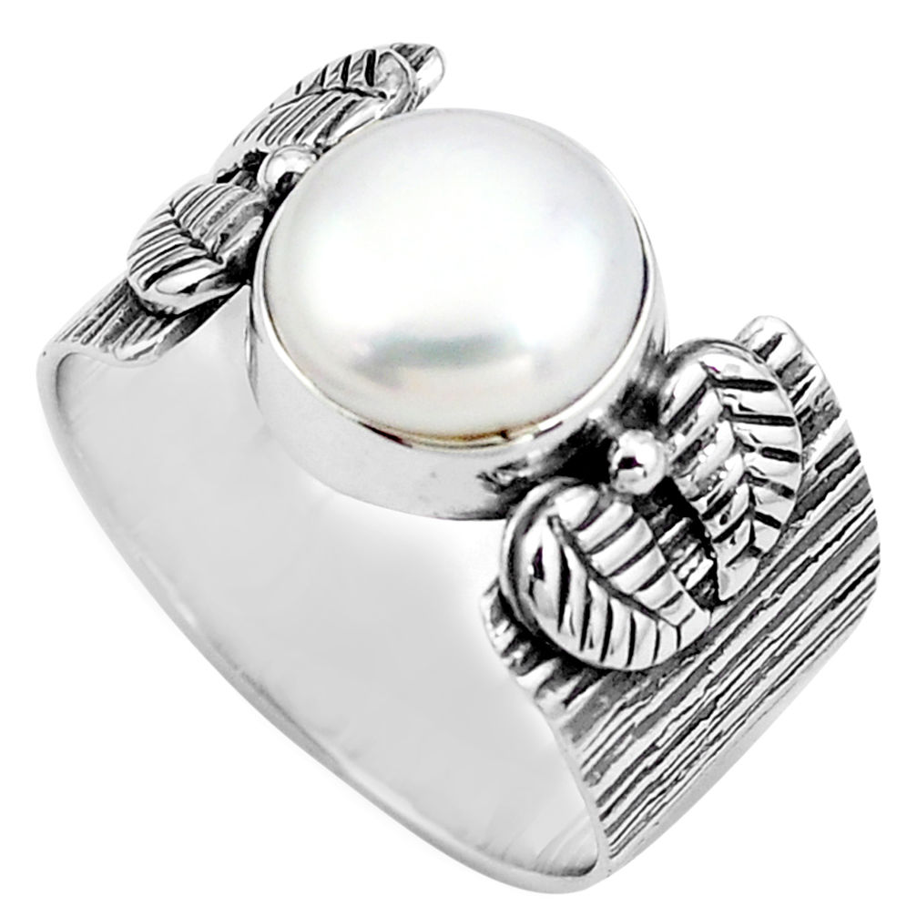 6.02cts natural white pearl 925 sterling silver solitaire ring size 9 p87865