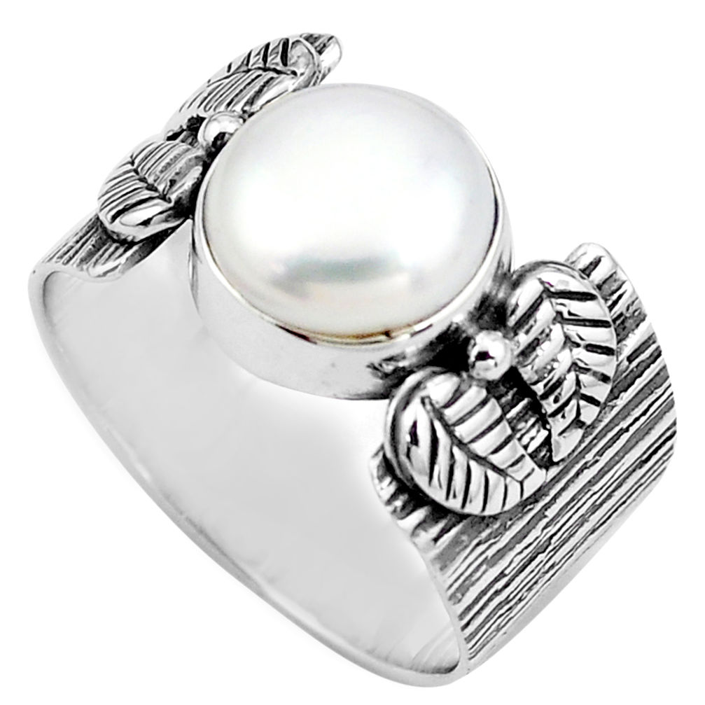 5.83cts natural white pearl 925 sterling silver solitaire ring size 7.5 p87867