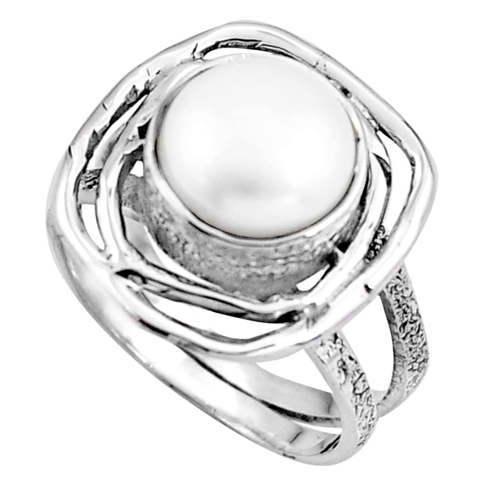 4.73cts natural white pearl 925 sterling silver solitaire ring size 6.5 p91049