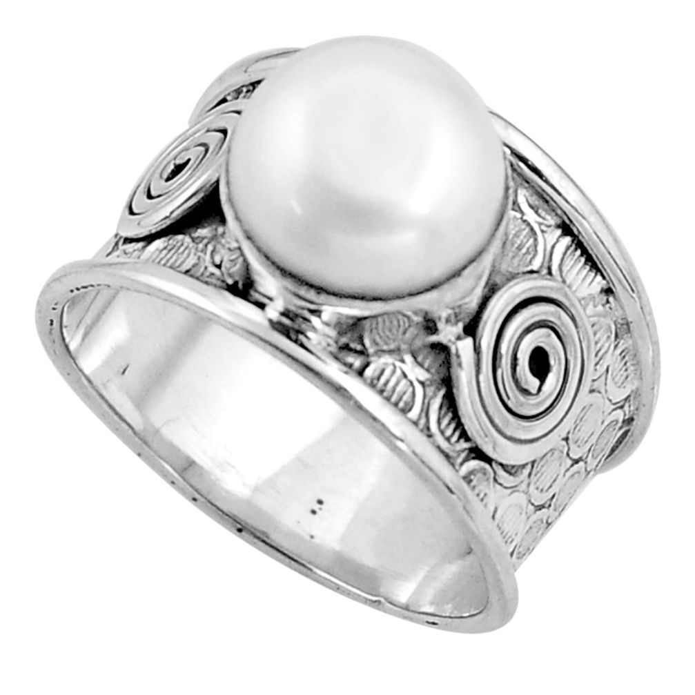 4.73cts natural white pearl 925 sterling silver solitaire ring size 8 p91206