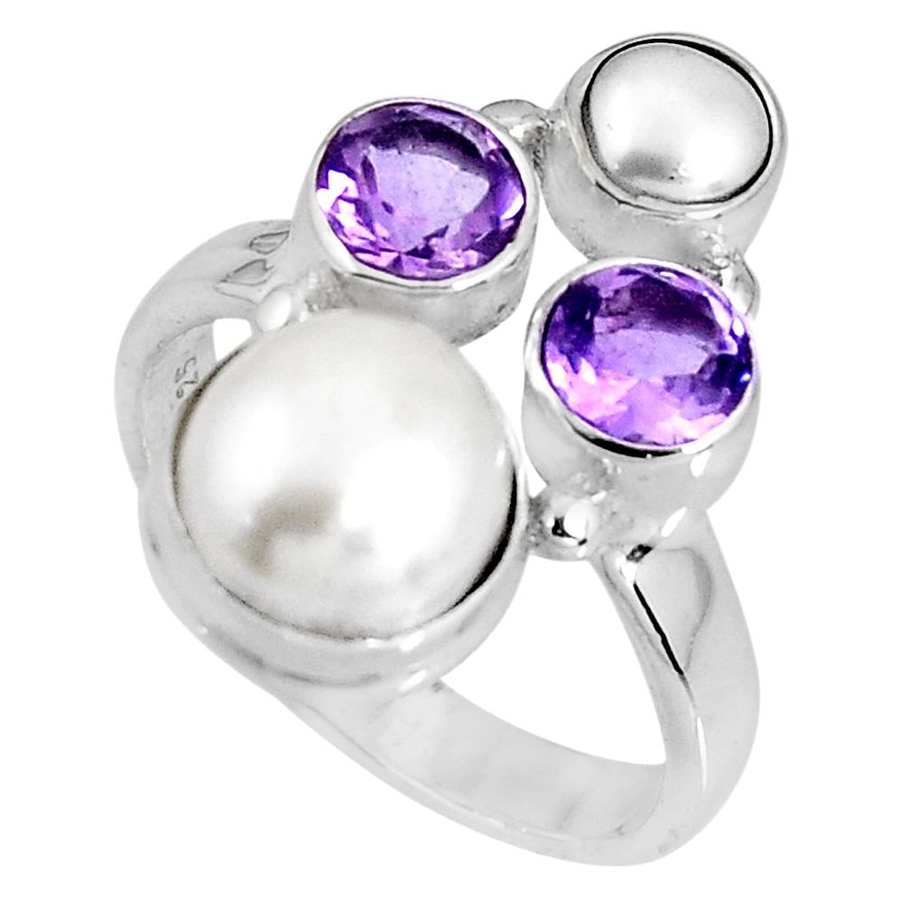 5.81cts natural white pearl amethyst 925 sterling silver ring size 6 p90684