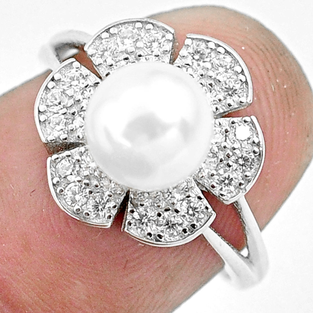 LAB 3.83cts natural white pearl topaz 925 silver solitaire ring size 6.5 c1209