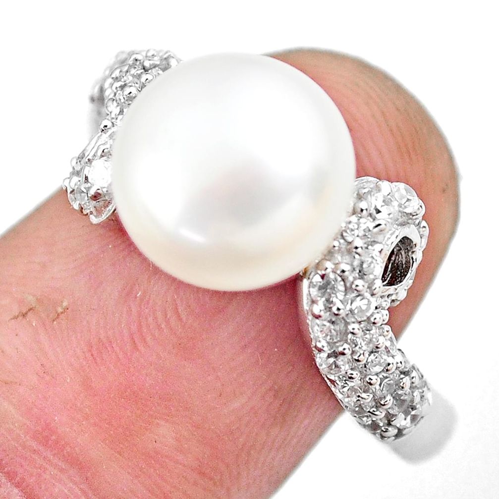 6.83cts natural white pearl topaz 925 silver solitaire ring size 8.5 c2831
