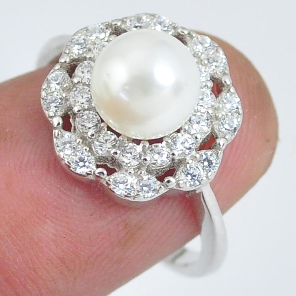 3.17cts natural white pearl topaz 925 silver solitaire ring size 6.5 c2879