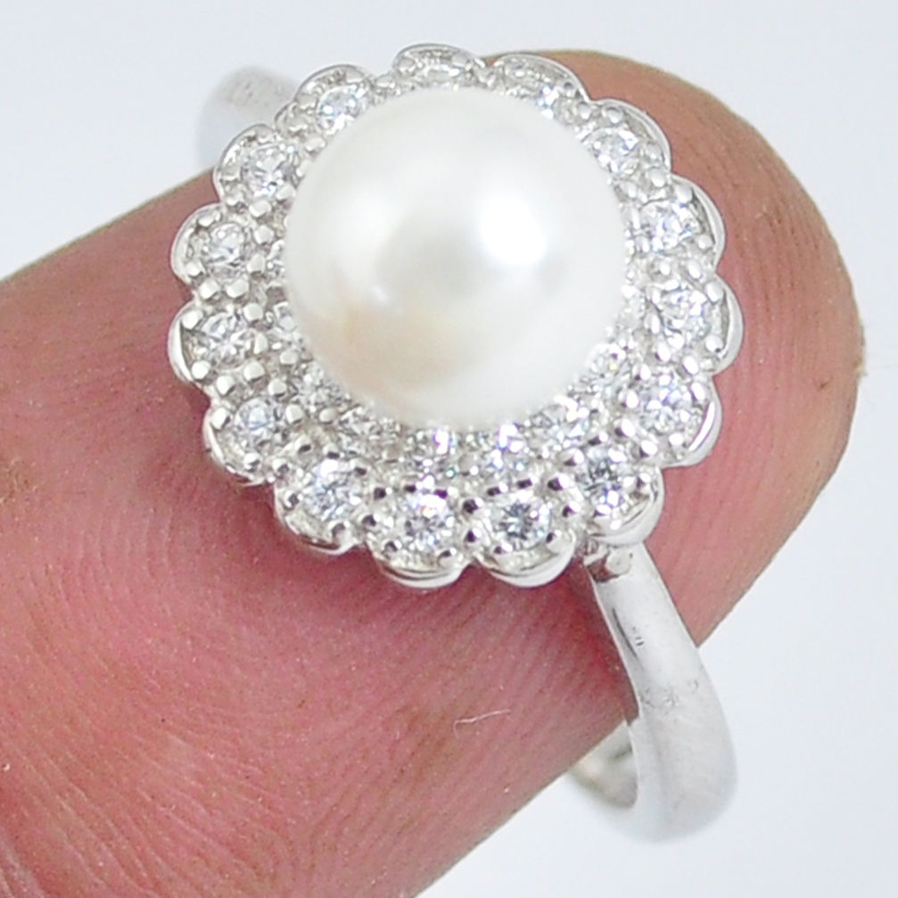 3.83cts natural white pearl topaz 925 silver solitaire ring jewelry size 7 c2880