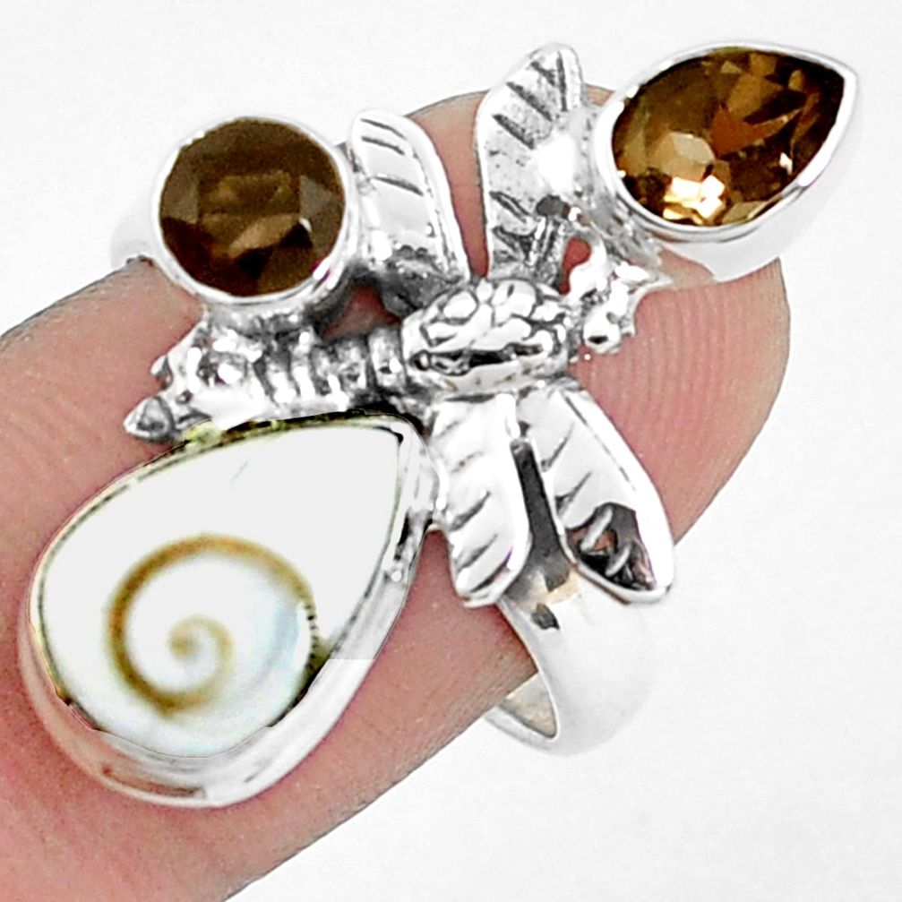 7.83cts natural white shiva eye 925 silver butterfly ring size 8.5 p42788