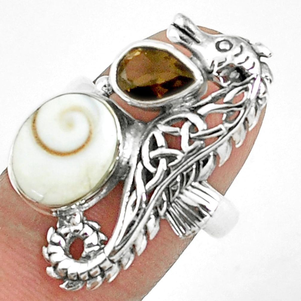 6.54cts natural white shiva eye 925 silver seahorse ring size 7.5 p42789