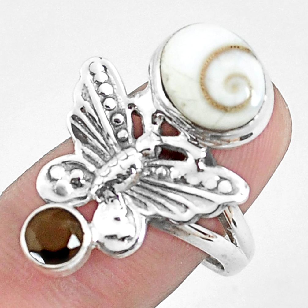 5.95cts natural white shiva eye oval 925 silver butterfly ring size 8 p42795