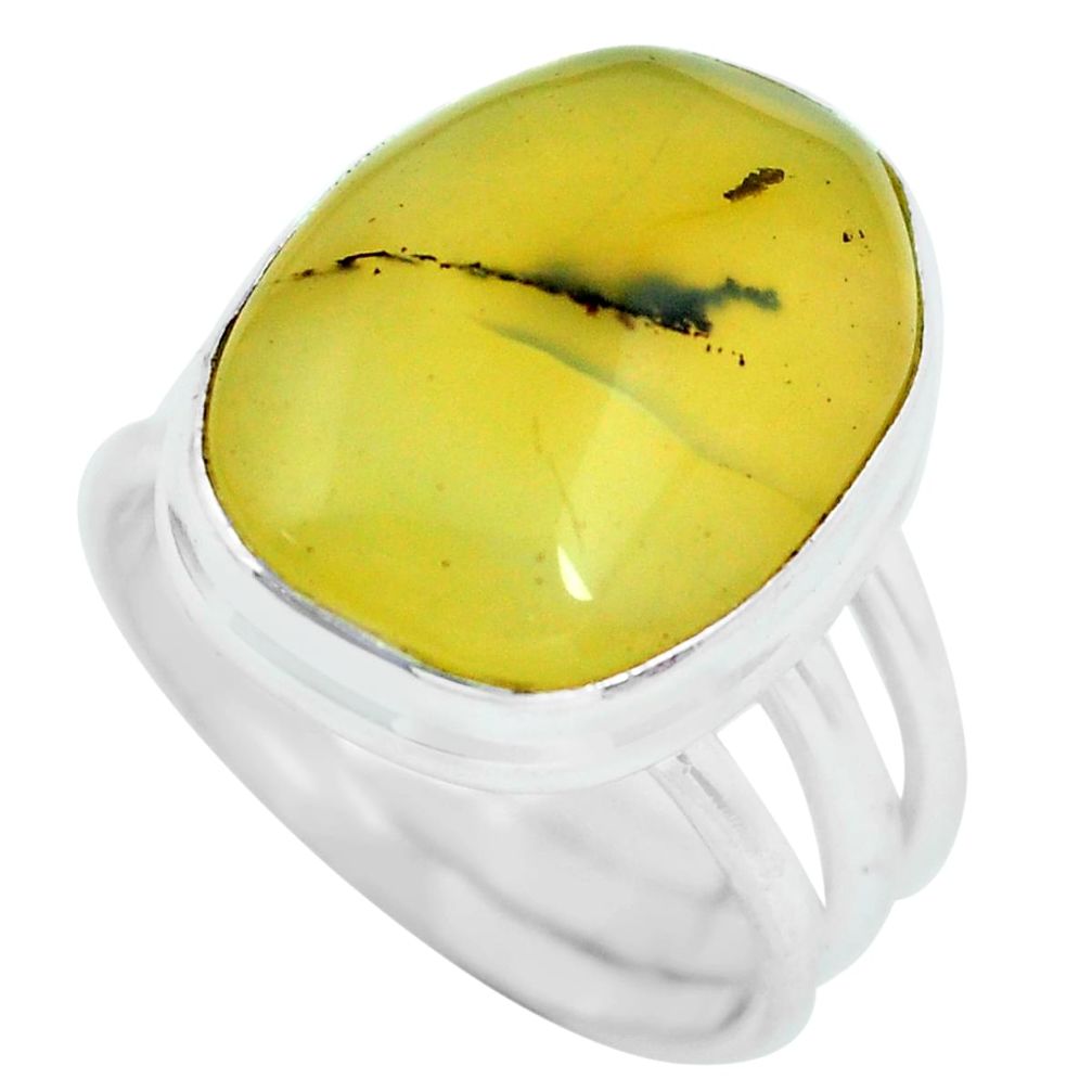 11.66cts natural yellow amber bone 925 silver solitaire ring size 7 d32217