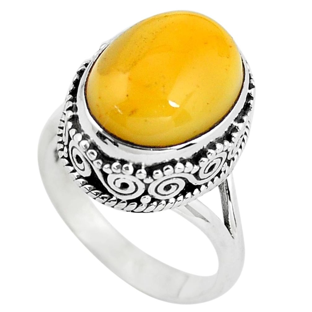 7.51cts natural yellow amber bone 925 silver solitaire ring size 7.5 p56525