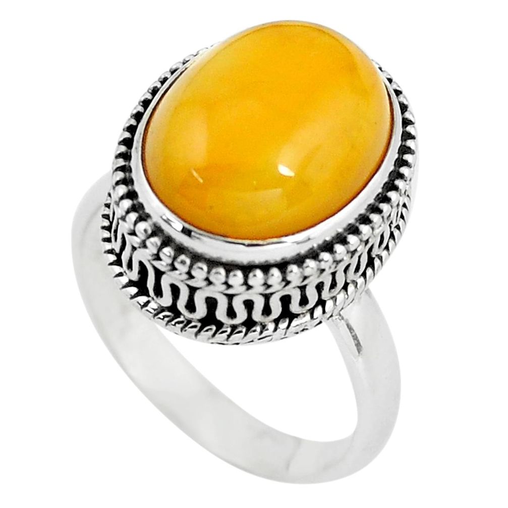 8.03cts natural yellow amber bone 925 silver solitaire ring size 7.5 p56529