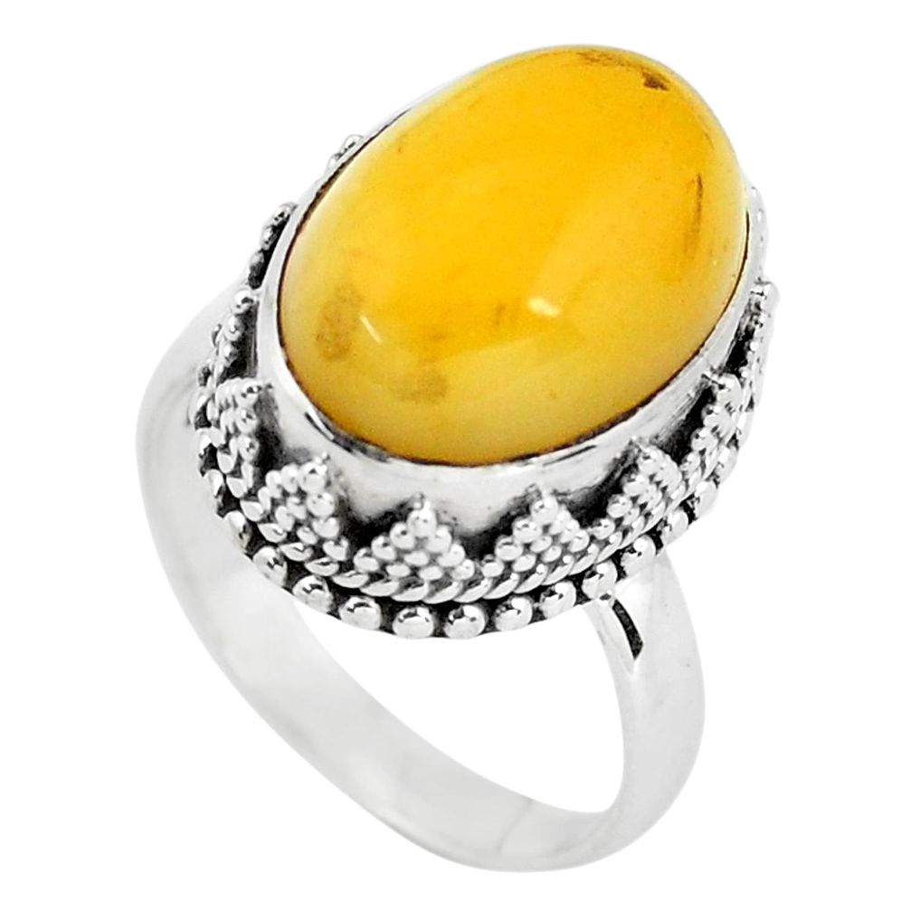 7.76cts natural yellow amber bone 925 silver solitaire ring size 7 p56532
