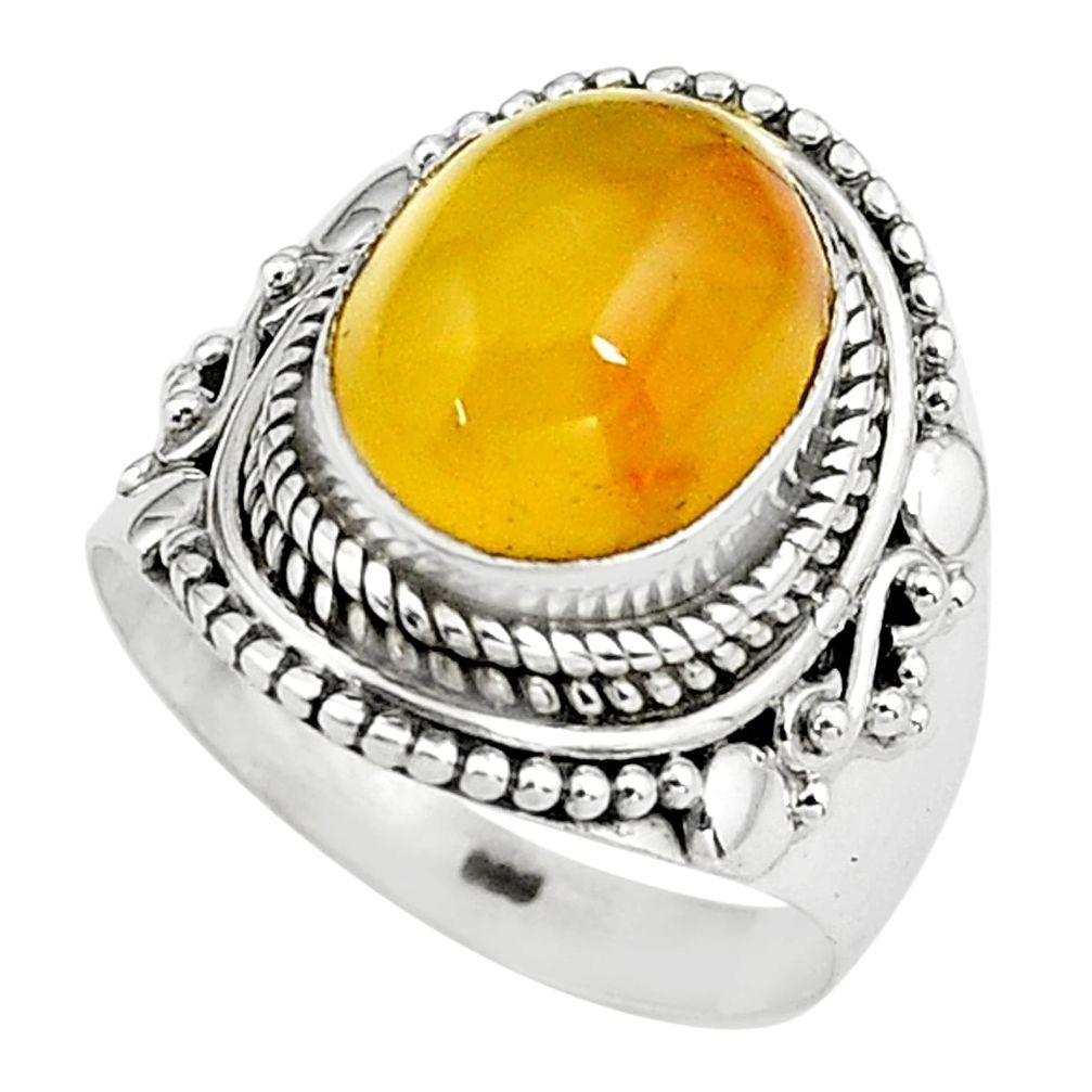 5.28cts natural yellow amber bone 925 silver solitaire ring size 8 p80963
