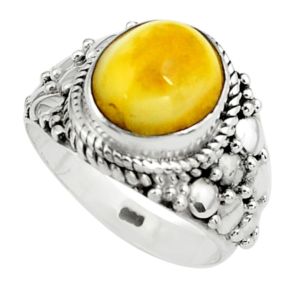 4.40cts natural yellow amber bone 925 silver solitaire ring size 7 p80965