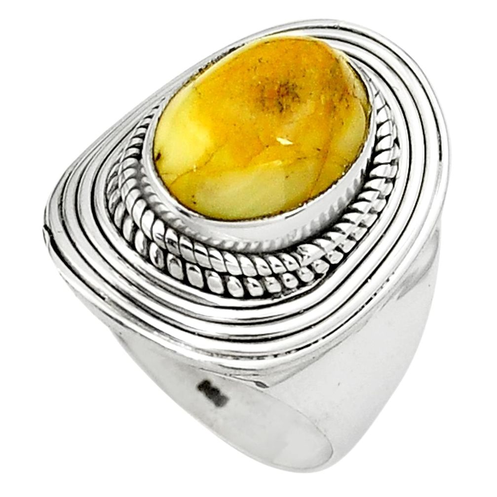 4.71cts natural yellow amber bone 925 silver solitaire ring size 8 p80967