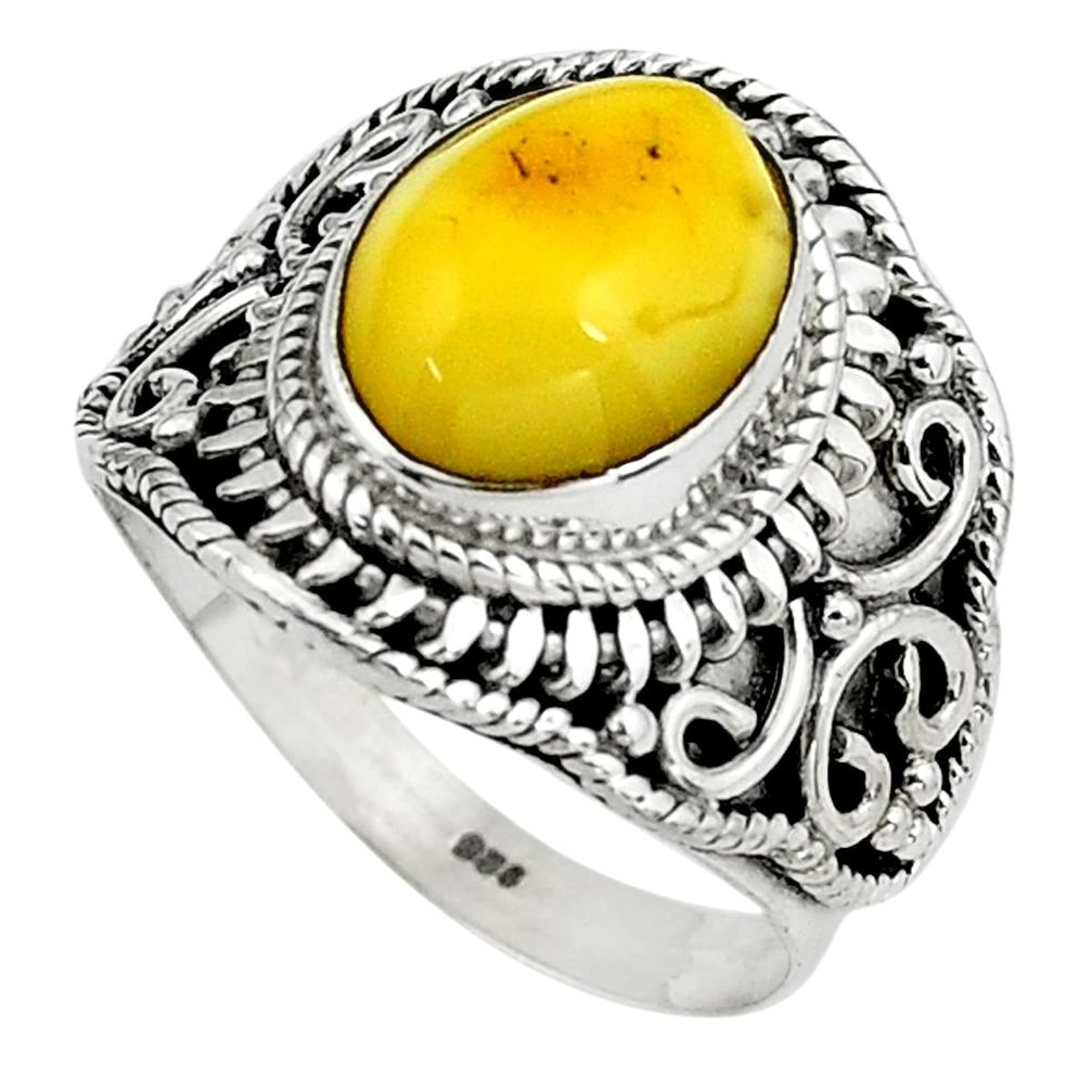 5.01cts natural yellow amber bone 925 silver solitaire ring size 8.5 p80970