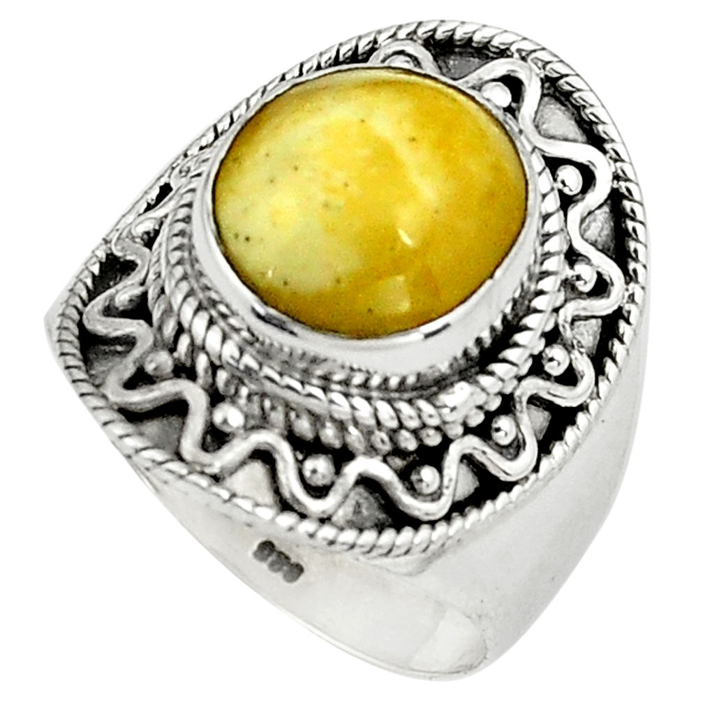 4.55cts natural yellow amber bone 925 silver solitaire ring size 7.5 p80973