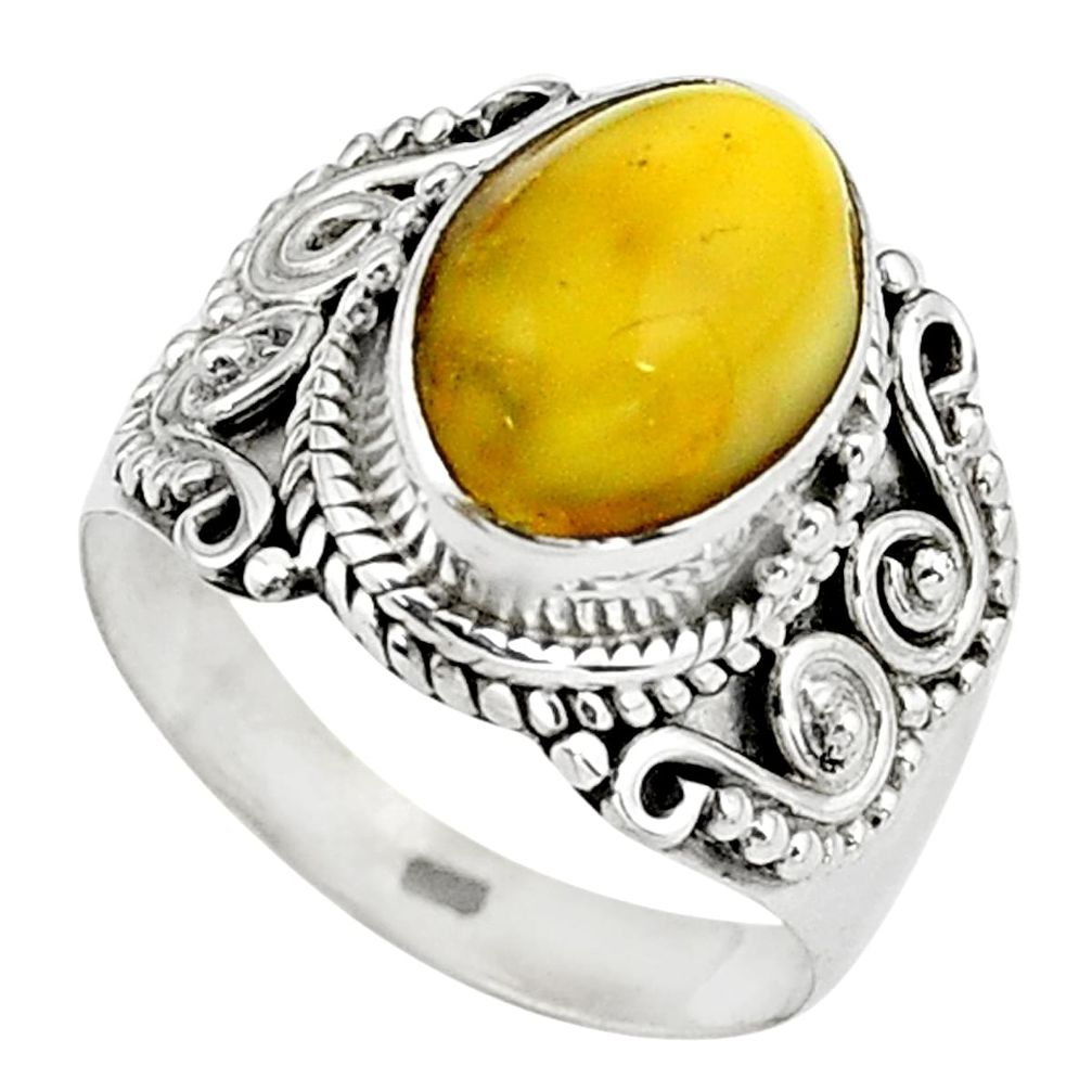 4.53cts natural yellow amber bone 925 silver solitaire ring size 8 p80976