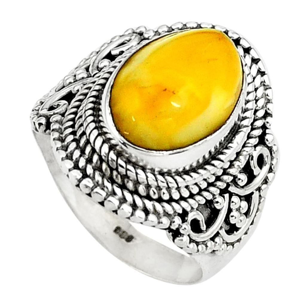 5.30cts natural yellow amber bone 925 silver solitaire ring size 6 p80979