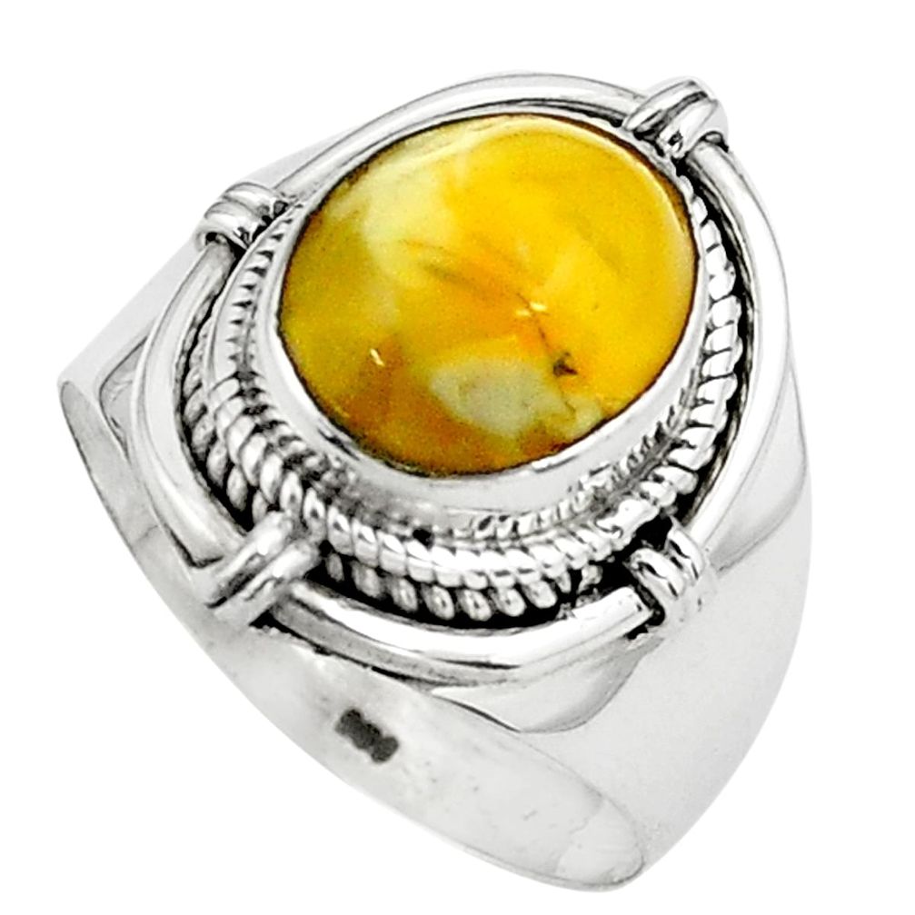 5.07cts natural yellow amber bone 925 silver solitaire ring size 8 p80980