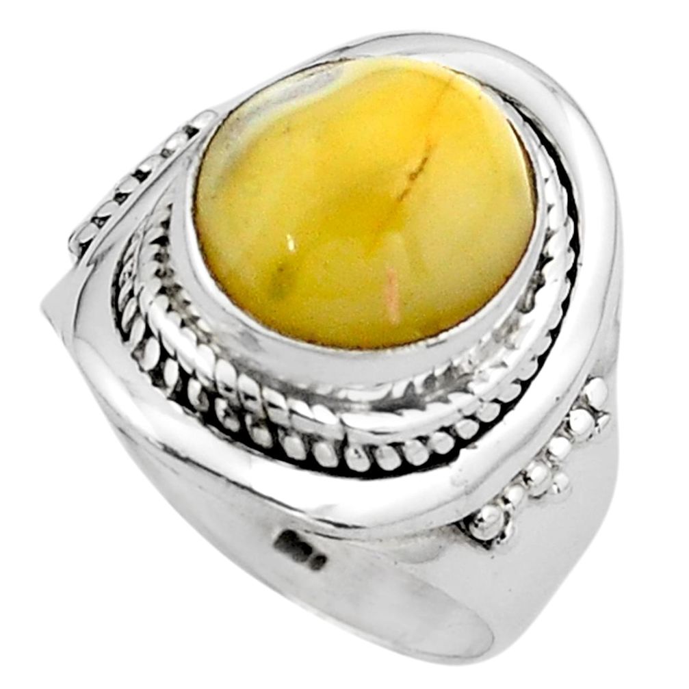 4.52cts natural yellow amber bone 925 silver solitaire ring size 6.5 p88851