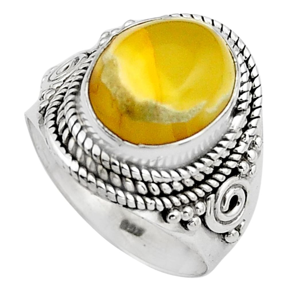 5.26cts natural yellow amber bone 925 silver solitaire ring size 6.5 p88853