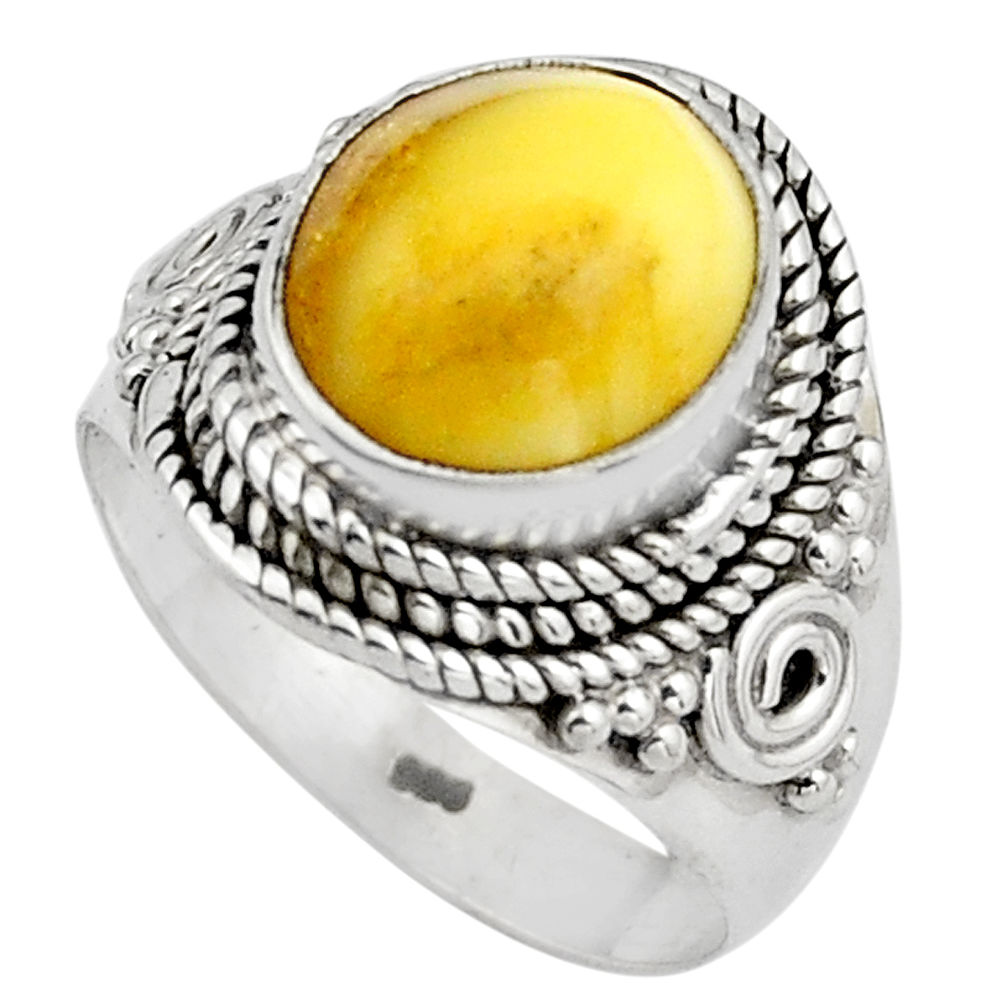 5.16cts natural yellow amber bone 925 silver solitaire ring size 7 p88854