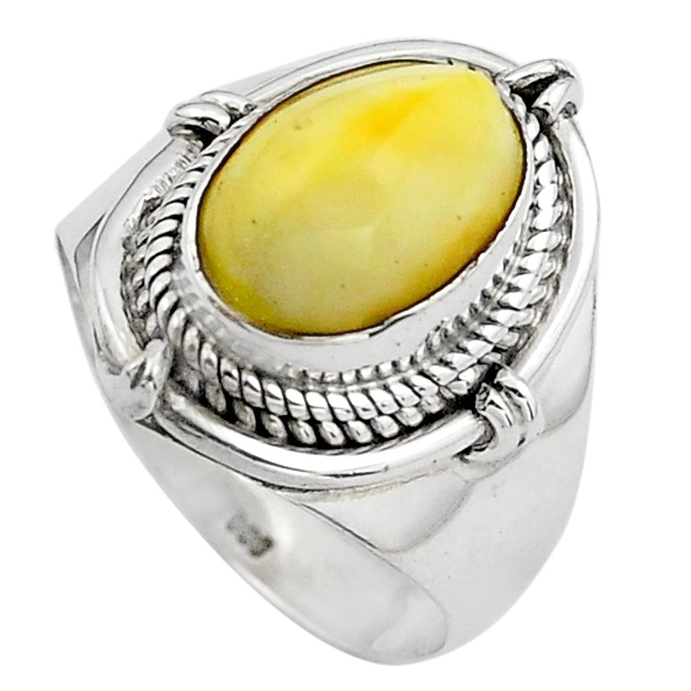 4.53cts natural yellow amber bone 925 silver solitaire ring size 8.5 p88856