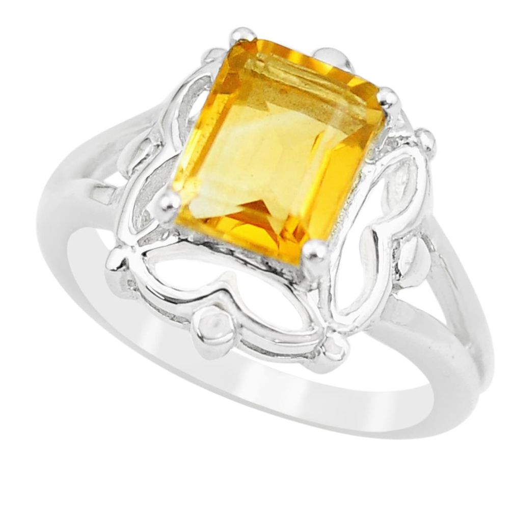 3.19cts natural yellow citrine 925 silver solitaire ring jewelry size 8 p62282