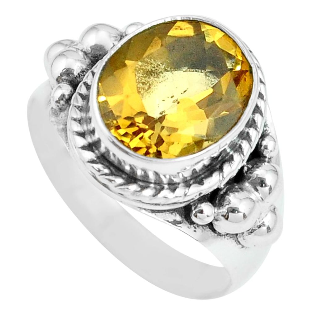 4.92cts natural yellow citrine 925 silver solitaire ring jewelry size 7 p69770