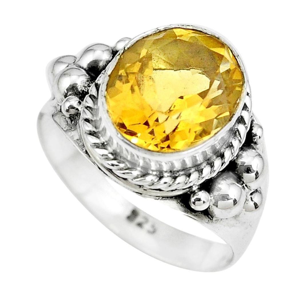 5.08cts natural yellow citrine 925 silver solitaire ring jewelry size 7.5 p69812