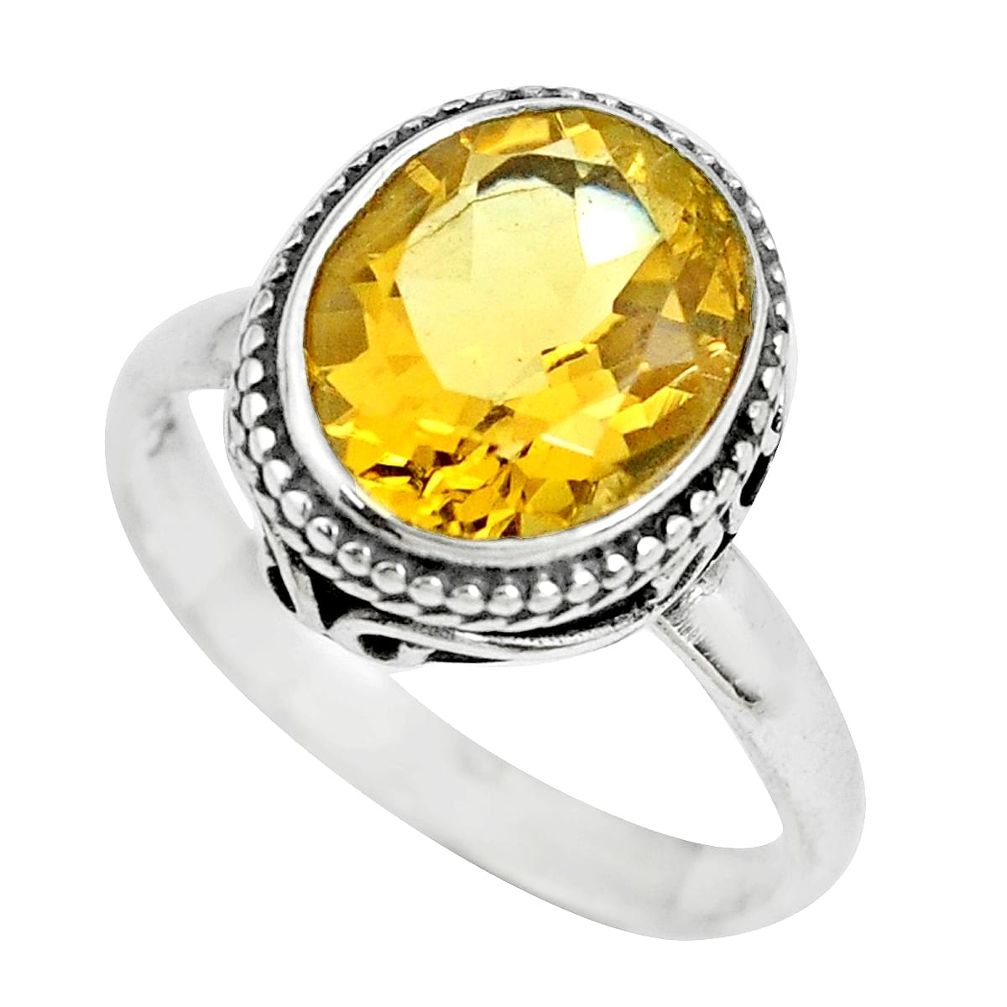 4.93cts natural yellow citrine 925 silver solitaire ring jewelry size 8 p70011