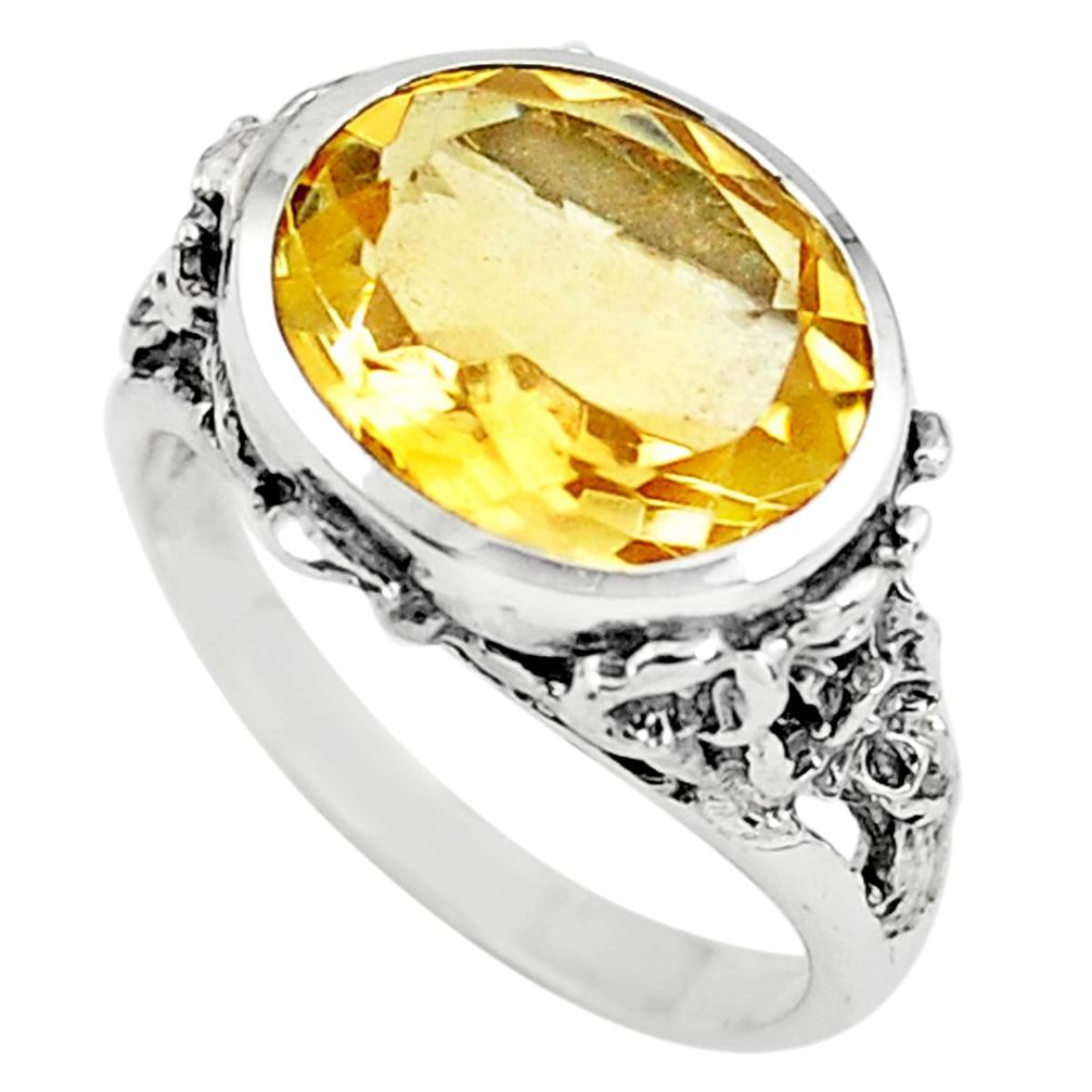 5.12cts natural yellow citrine 925 silver solitaire ring jewelry size 6.5 p73133