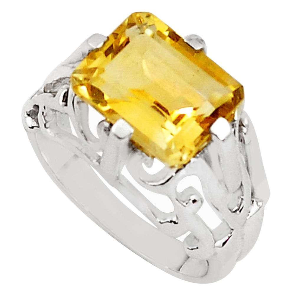 5.34cts natural yellow citrine 925 silver solitaire ring jewelry size 5.5 p81709