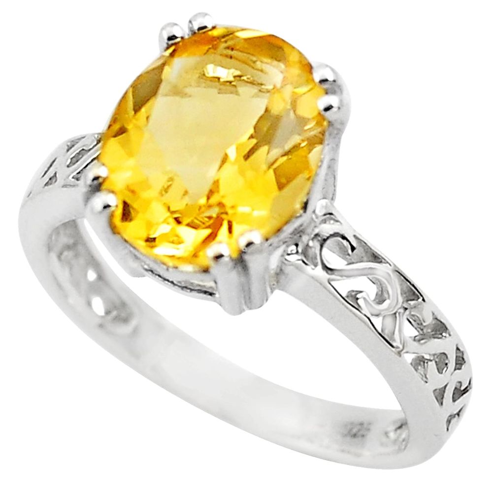 4.80cts natural yellow citrine 925 silver solitaire ring jewelry size 6 p82711