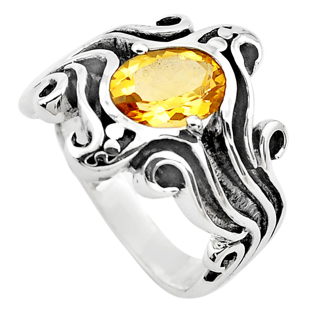 3.21cts natural yellow citrine 925 silver solitaire ring jewelry size 7.5 p82735