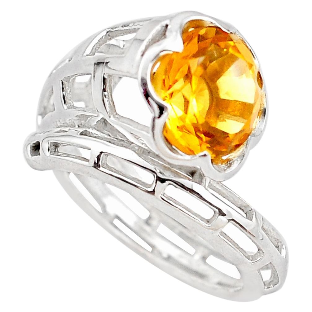 6.18cts natural yellow citrine 925 silver solitaire ring jewelry size 8.5 p83166