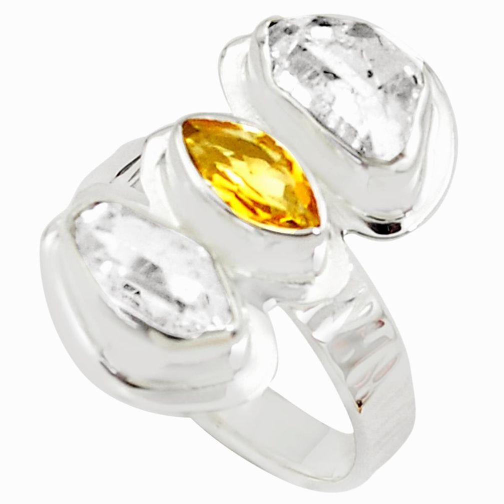 9.47cts natural yellow citrine herkimer diamond 925 silver ring size 7 p70888