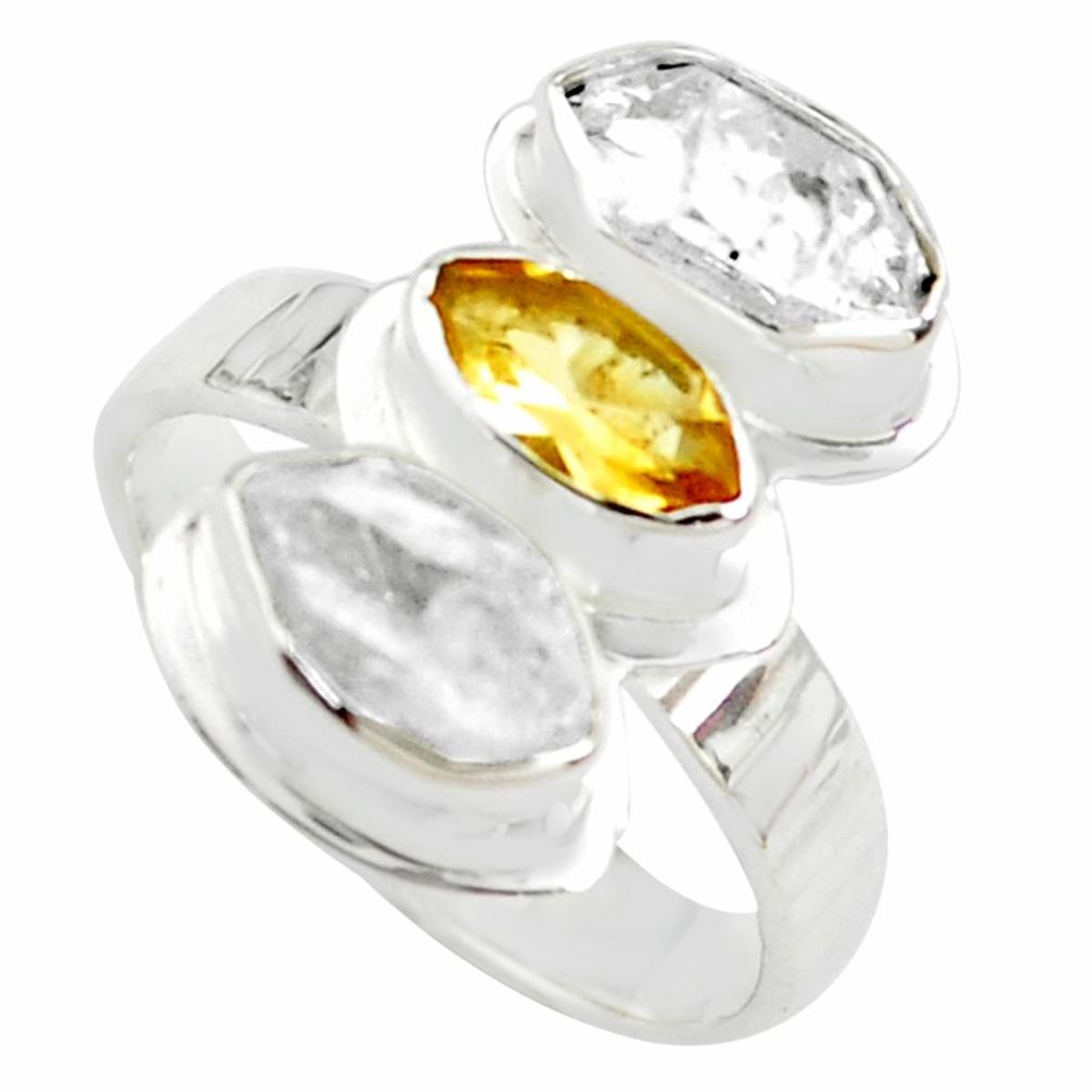 9.47cts natural yellow citrine herkimer diamond 925 silver ring size 8 p70891