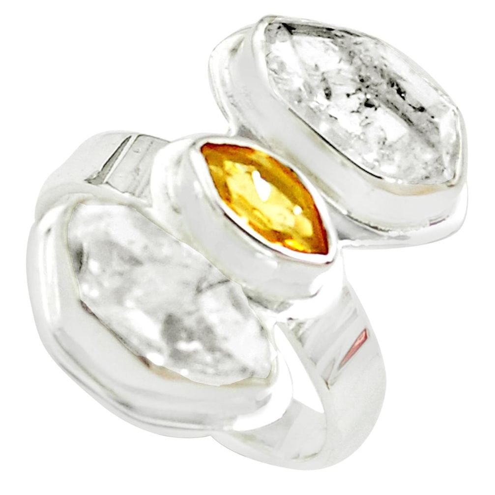 9.67cts natural yellow citrine herkimer diamond 925 silver ring size 7.5 p70905