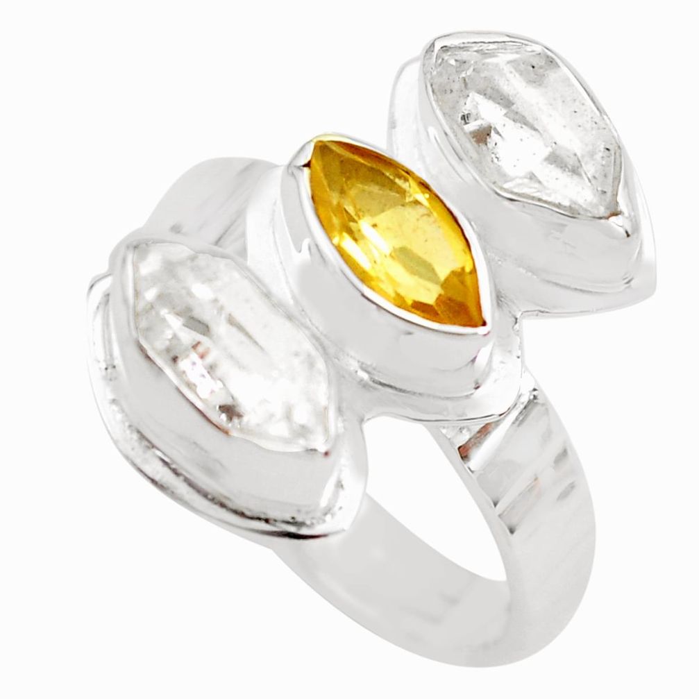8.53cts natural yellow citrine herkimer diamond 925 silver ring size 7 p71293