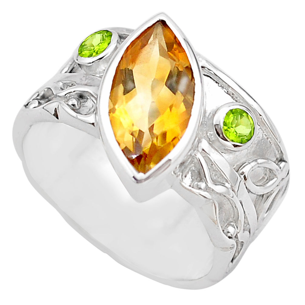 6.31cts natural yellow citrine peridot 925 silver solitaire ring size 6.5 p83251