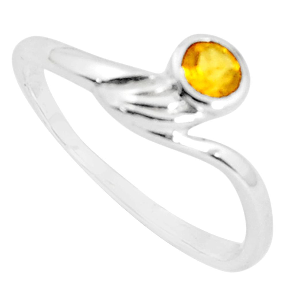 0.51cts natural yellow citrine round 925 silver solitaire ring size 7.5 p36894